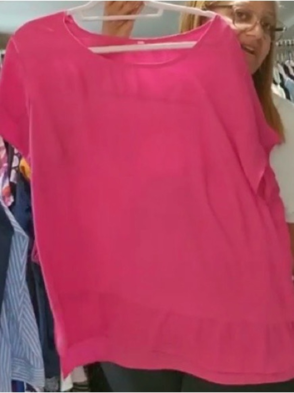 Vibrant Pink Short-Sleeve Scoop Neck Blouse
